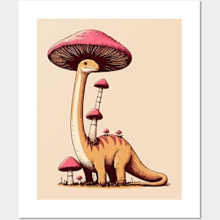 Kawaii simple Mushroom Hat Dinosaur Bronotosaurus Posters and Art